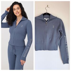 NEW Juicy Couture Small Bling Knit Cropped Jacket in Vintage Indigo Size Small